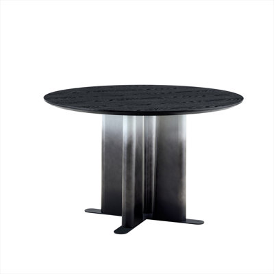 Round MDF Dining Table for 4 with Cross Base and Black White Gradient Legs, 47-Inch Compact Modern Kitchen Table, Sleek Black