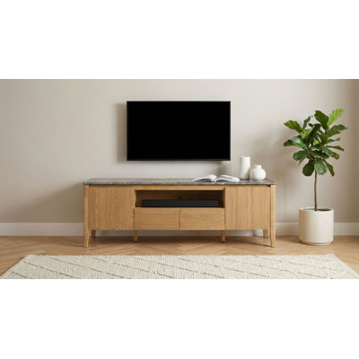 Meuble télé 63 pouces à 2 portes Wessling - gris et naturel