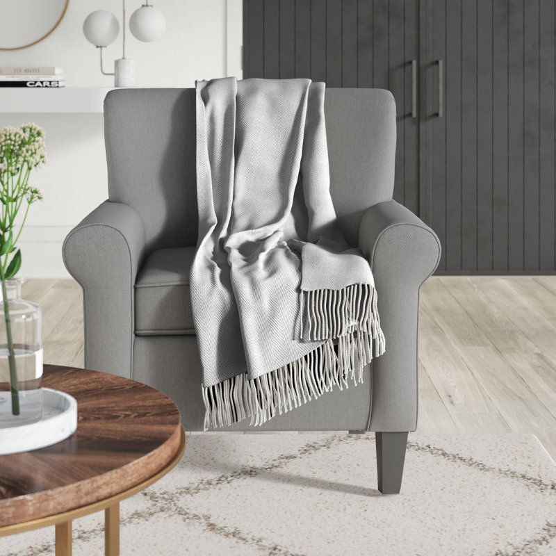 Soft Textured Herringbone Design Decorative Sofa & Bed Throw Blanket, Gray