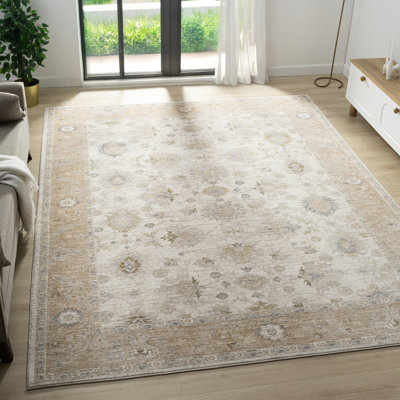 Anthonyson Cream/Brown Traditional Floral Filigree Woven Indoor Area Rug
