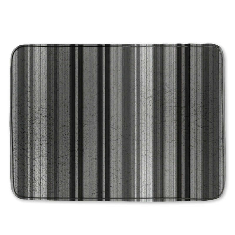 Tapis de bain à rayures, L 34 po x L 21 po, Noir / rayures grises