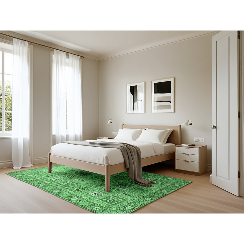 Tapis traditionnels vert émeraude 4767, Rectangle 5 pi x 7 pi
