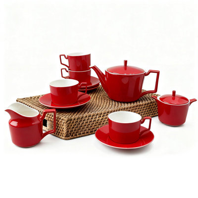 11 Piece Red Ceramic Teapot Set