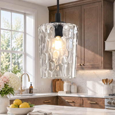 Alejo 1‑light 7.67" Clear Hammered Glass Jar Pendant Light Kitchen Island Light
