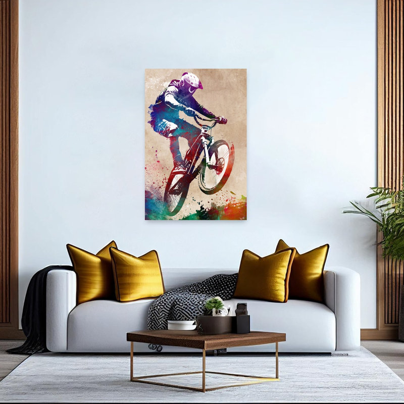 «Vibrant Bike Jump», art mural contemporain, 60" H x 40" W