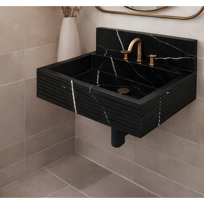 Lavabo mural en marbre noir ciselé à la main Nero Marquina - taille personnalisée - 32 po x 16 po x 8 po