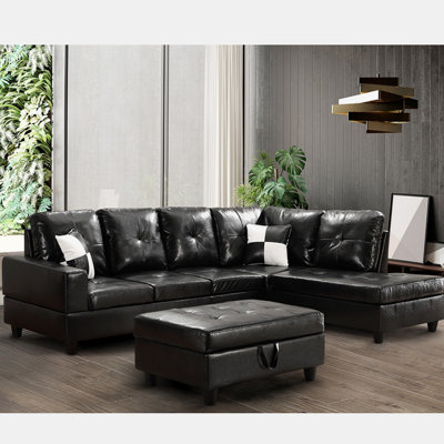 Faux Leather L-Shaped Sectional with Ottoman