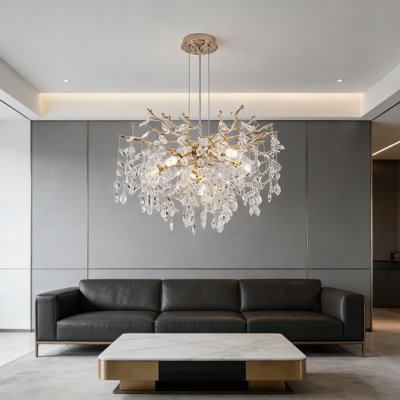 23.6" Modern Gold Branch Crystal Chandelier, Adjustable 6-Light Statement Pendant