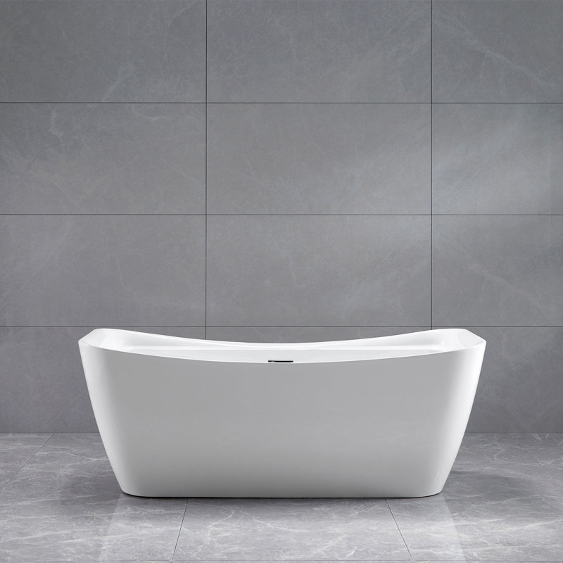 Baignoire autoportante en acrylique de 67 pouces en blanc brillant