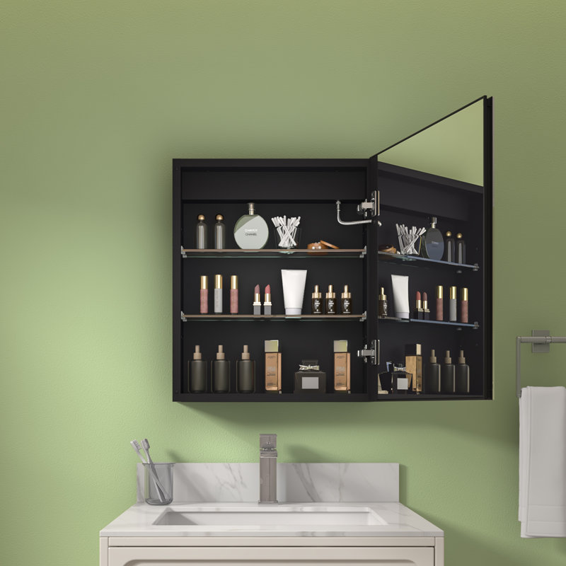 Arrionna Surface Mirrored Bathroom Cabinets with Mirror and 2 Adjustable Shelves, 66cm H x 38cm W x 14cm D, Right