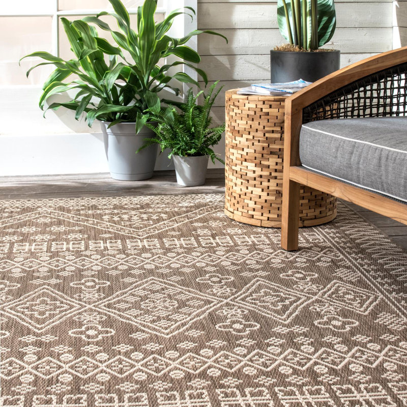 Tapis intérieur / extérieur beige Laramie Southwestern, Rectangle 5 pi 3 po x 7 pi 6 po