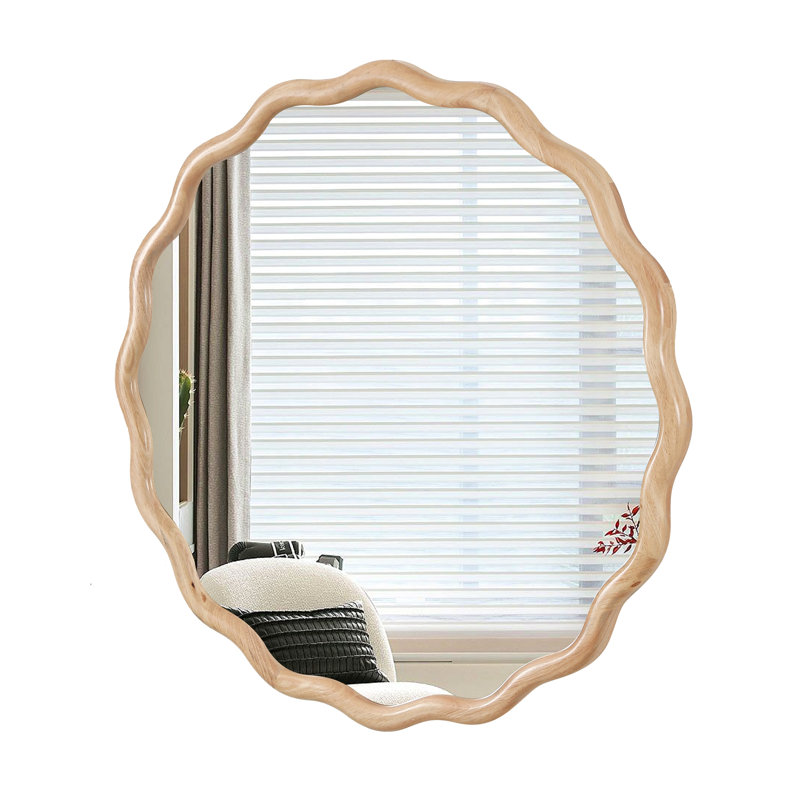 Solid Wood Wavy Mirror-Natural-Wood Vanity Mirror Wall Decor Modern Mirror Wall Decor For Bathroom, Bedroom, Living Room, Dining Room, Cloakroom, Entryway