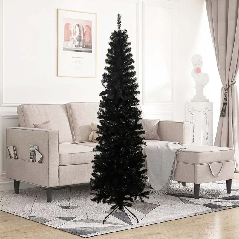 Arbre de Noël artificiel mince 7,5 pi avec base en métal pliable