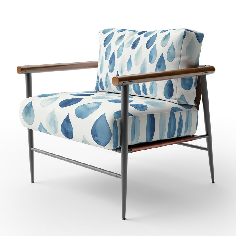 Chaise avec accoudoirs bleu Paisley, Bras ronds bruns