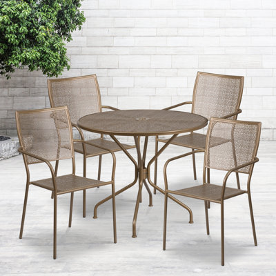 Amaaya 35.25'' Round Indoor-Outdoor Steel Patio Table Set with Square Back Chairs