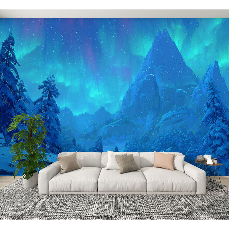 Papier peint adhésif mural Aurora Aurora Mystical Winter Landscape Northern Lights, L 144 po x l 100 po