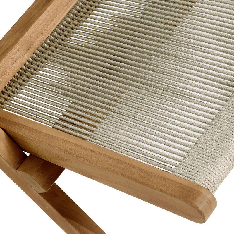 Vienna Outdoor Patio Teak And Rope Folding Accent Lounge Chair In Natural, Natural