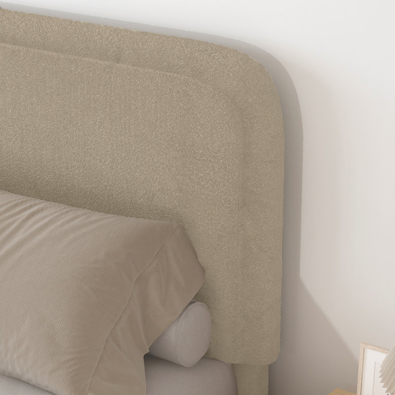 Ensemble de lit plateforme tapissier avec 2 tables de chevet fermières Boucle - Ensemble de chambre à coucher 3 pièces, Beige