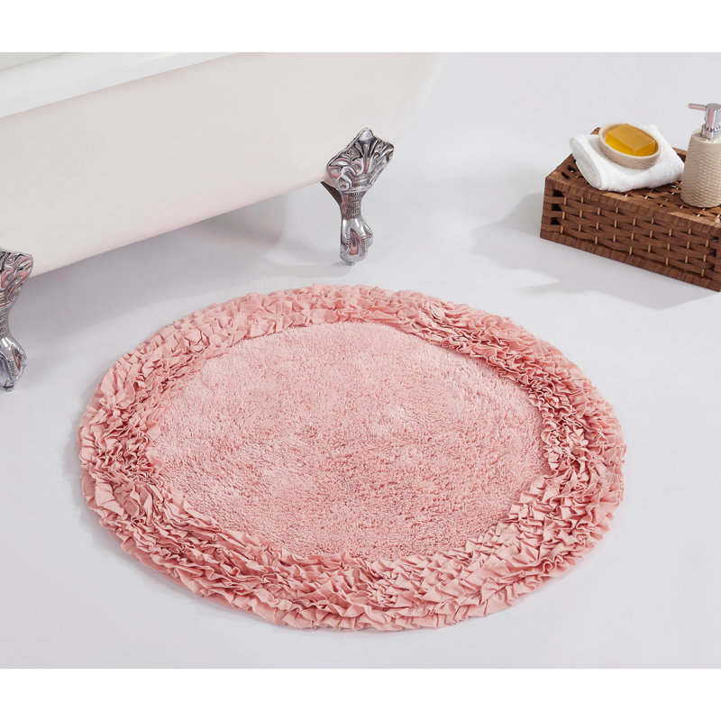 Zilla 100% Cotton Tufted Bath Rug, Ultra Soft & Absorbent, Non-Slip Spray Latex Backing, Luxurious Ruffle Border, 30" Round, Pink