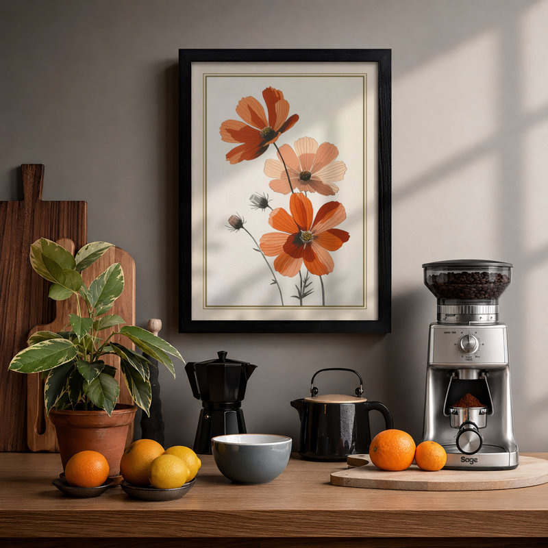 Cosmos Bloom Botanical - Framed Print, A1 - 84.1 x 59.4 cm, Black