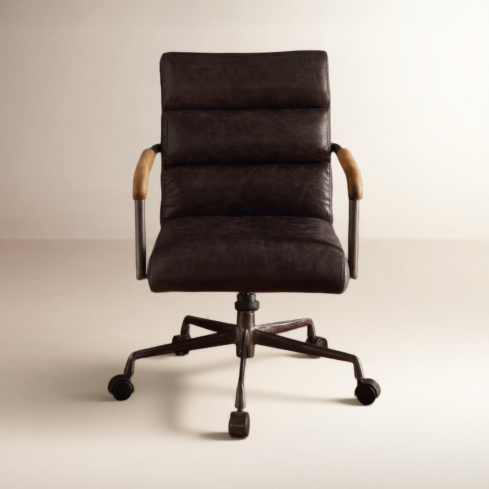 Springtown Genuine Leather Adjustable Office Chair, Antique Ebony
