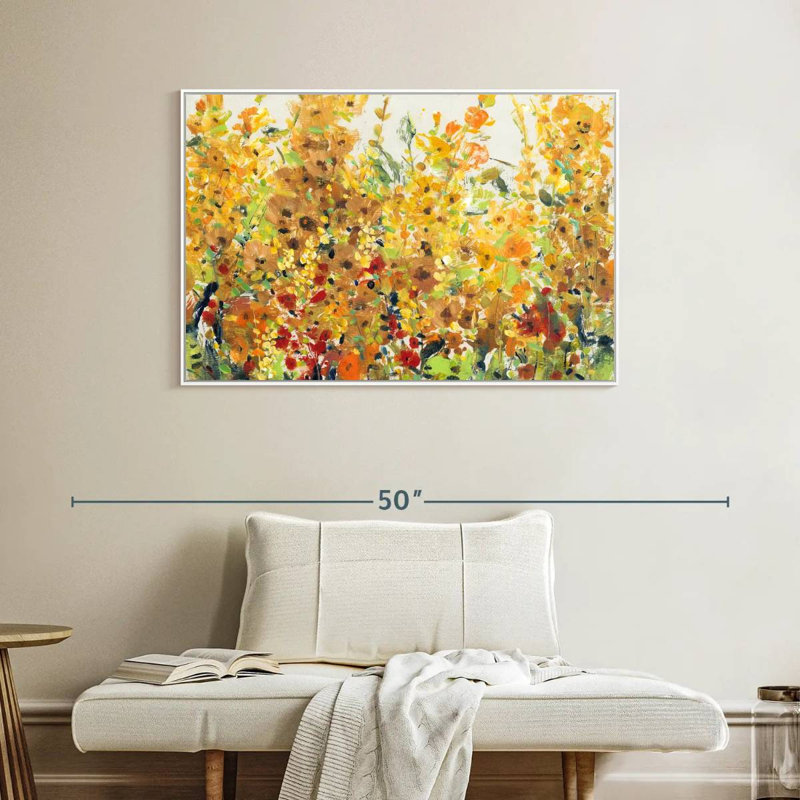 Golden Summer Garden I, Cadre flottant blanc, 40 po x 27 po