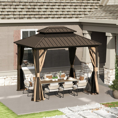 10 Ft. W x 8 Ft. D Aluminum Patio Gazebo with Overhang Slope-design Double Roof