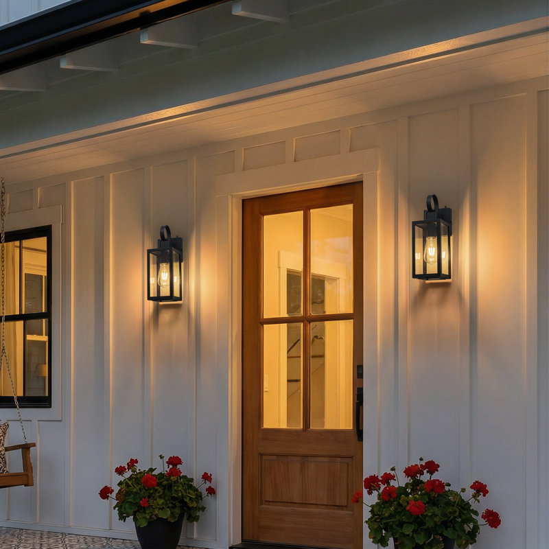 Black Dusk To Dawn Outdoor Wall Lantern With Tempered Glass Shade And Closed Bottom (2-pack)