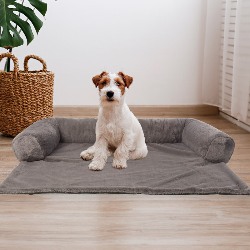 36" Gray Plush Polyester Dog Bed with Bolster