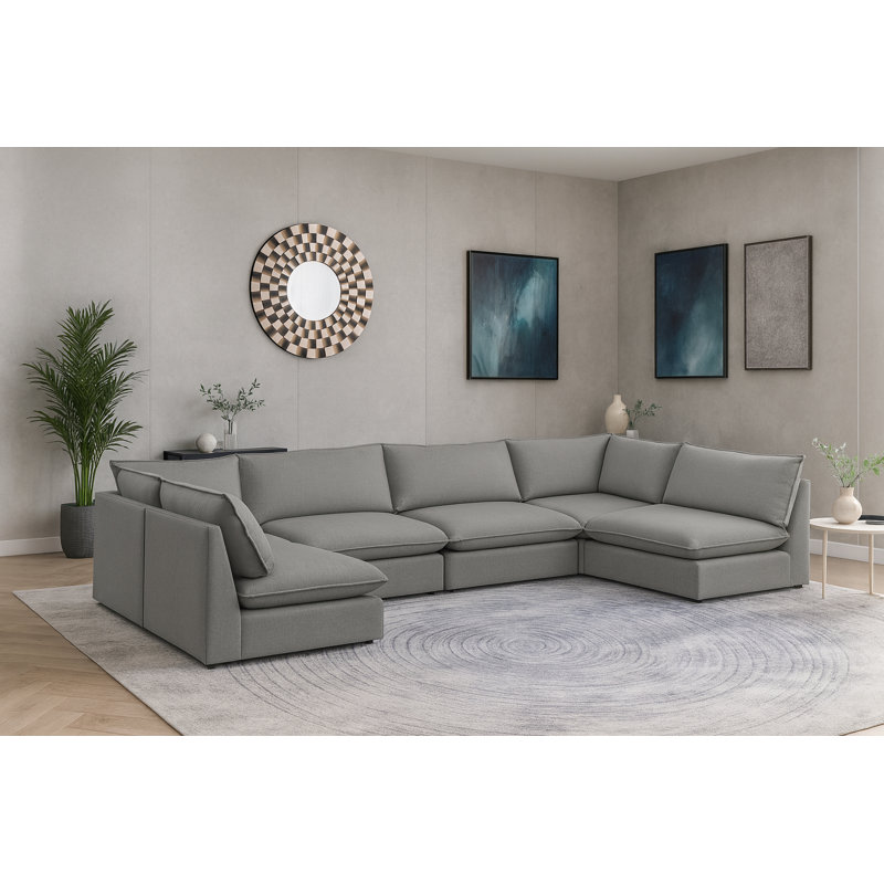 Canapé modulaire de coin symétrique de 160 po de largeur Tupman, Tissu gris texturé en lin