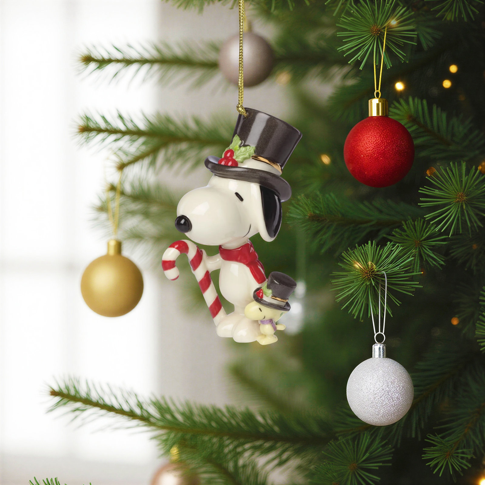 Snoopy & Woodstock with Candy Cane Ornament