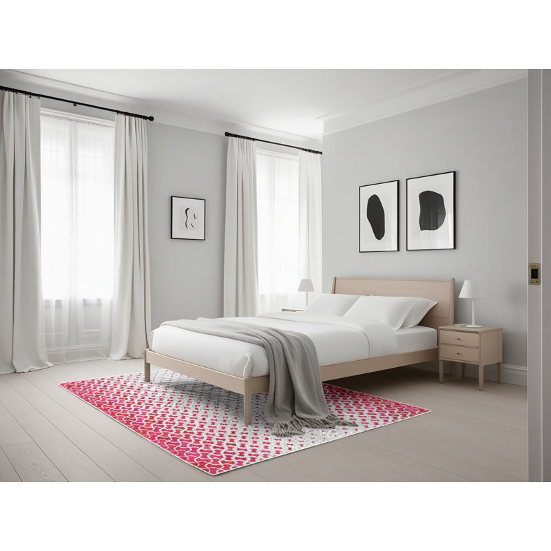 Tapis rose/zone grise à motifs, Rectangle 5 pi x 7 pi