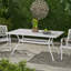 Table rectangulaire pour l'extérieur - Fabrication en fonte d'aluminium, détail floral, fente pour parasol, l 66,55 po x P 36,72 po, H 29,4 po, aluminium blanc, glamour, trou, 67 po, 37,5 po-123290886