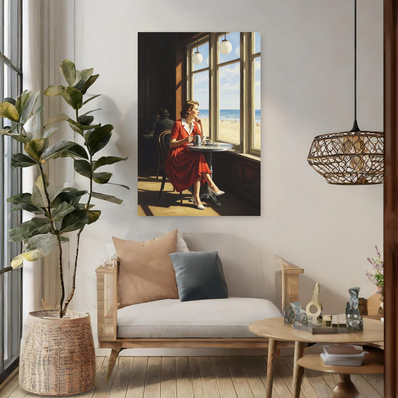 «Thoughtful Woman», vue sur la mer, plage classique et élégante, H 48 po x l 32 po