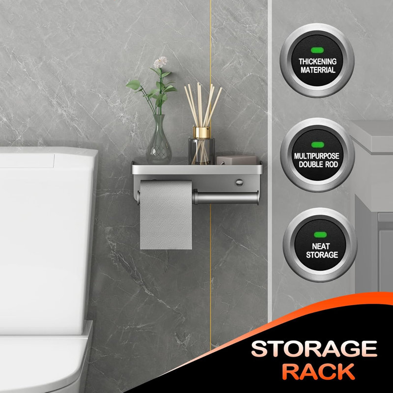 Double porte-papier hygiénique avec tablette (argent), Aluminium
