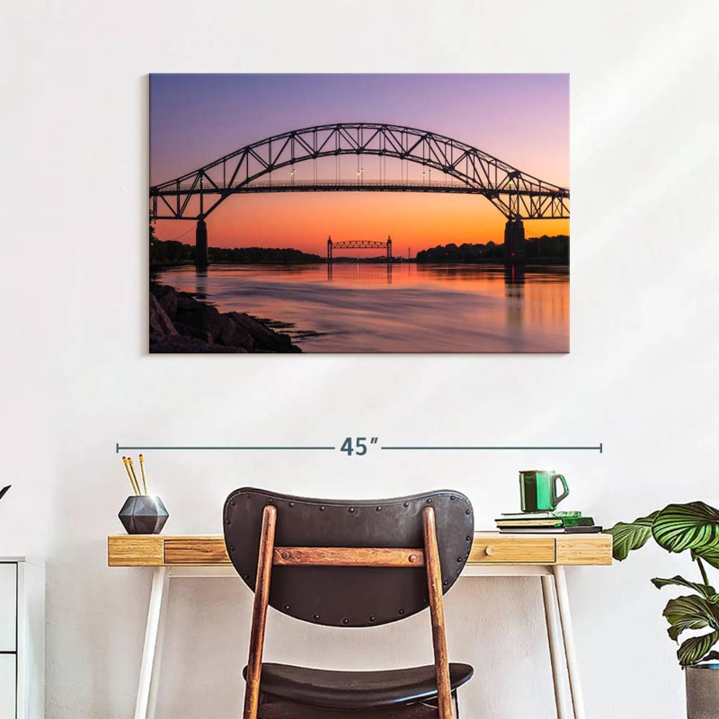Coucher de soleil sur le pont Bourne, H 26 po x l 39 po