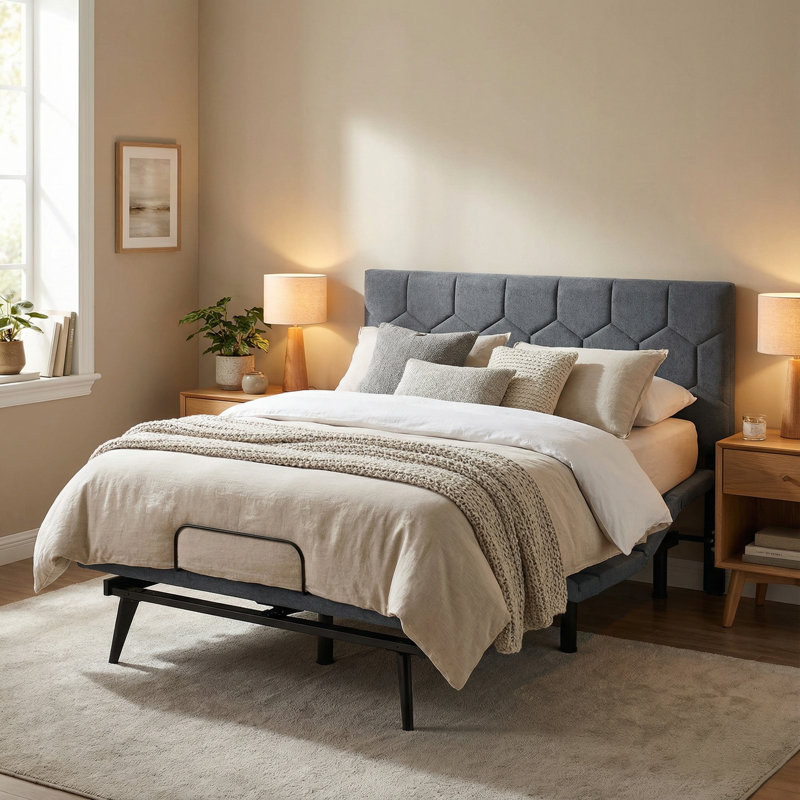 Premium Queen Adjustable Bed Frame With Wireless Remote & Velvet Headboard - Complete Sleep System