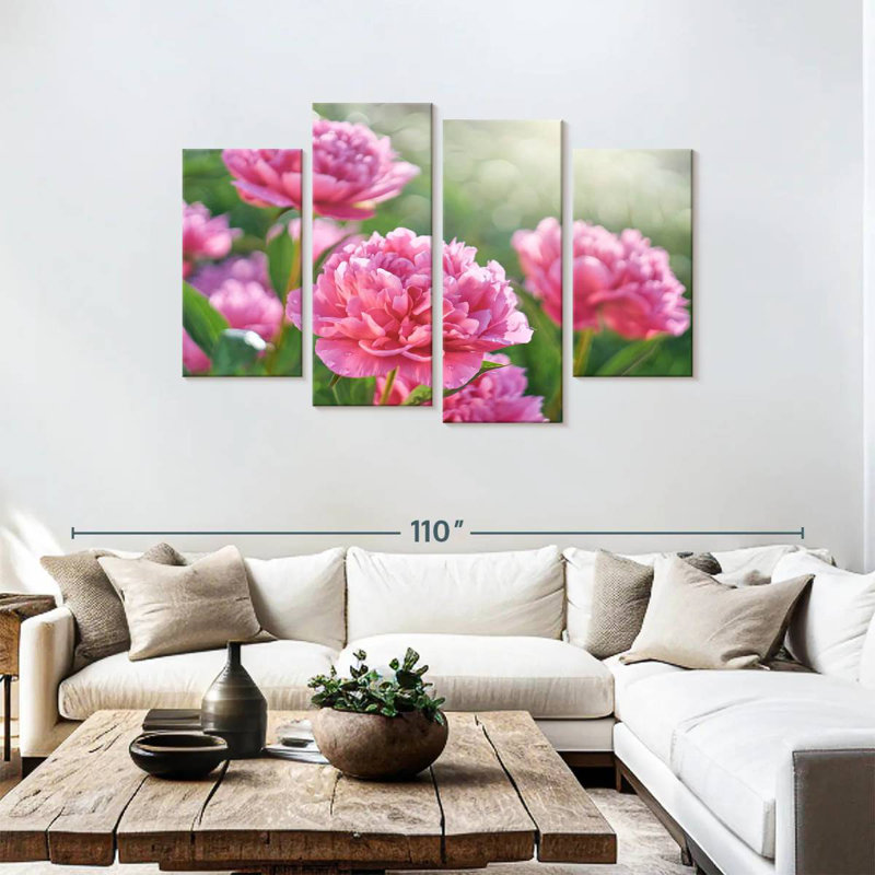 Harnek pivoines roses ensoleillées, H 48 po x l 75 po