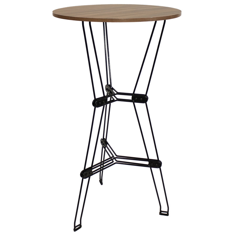 23.5" Industrial Round Bar Table with Faux Woodgrain Top, Brown