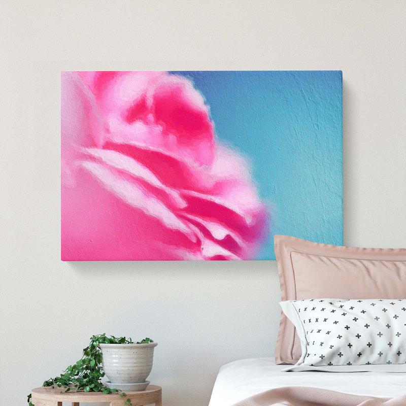 Pink Carnation On Blue - Wrapped Canvas Painting, 35cm H x 50cm W x 3cm D