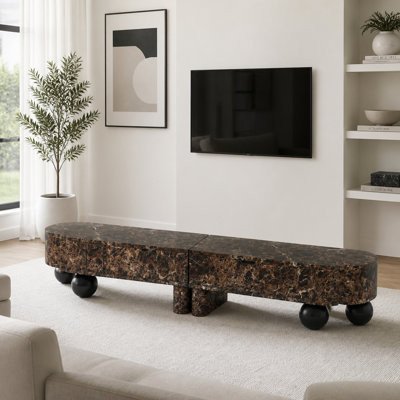 Modern Irregular Coffee Table and TV Stand Set with Storage for Living Room Decor