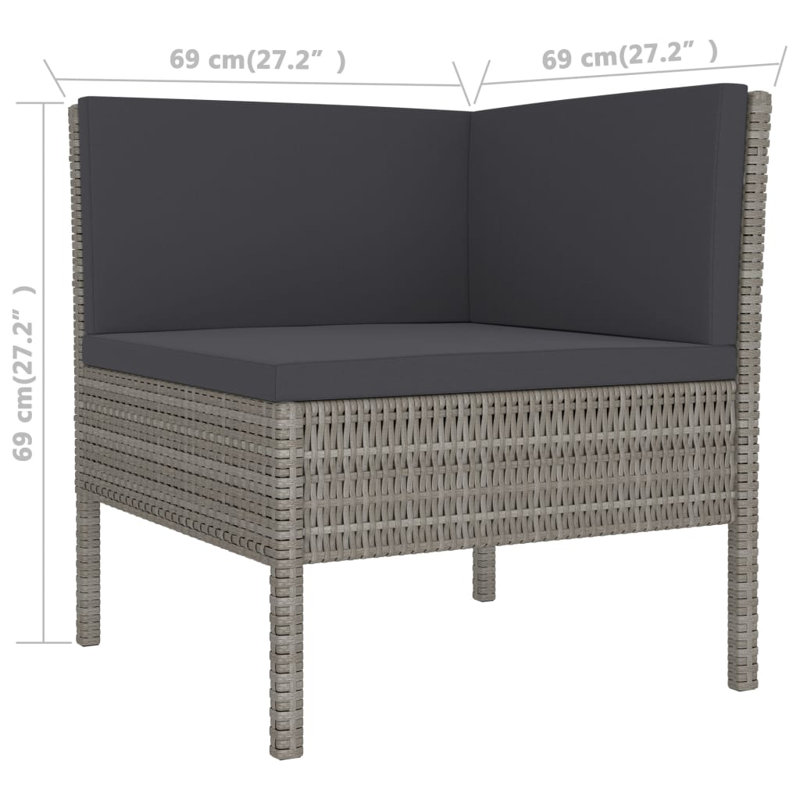 Ingi 3 Piece Lounge Chair with Cushions, Anthracite, Gray