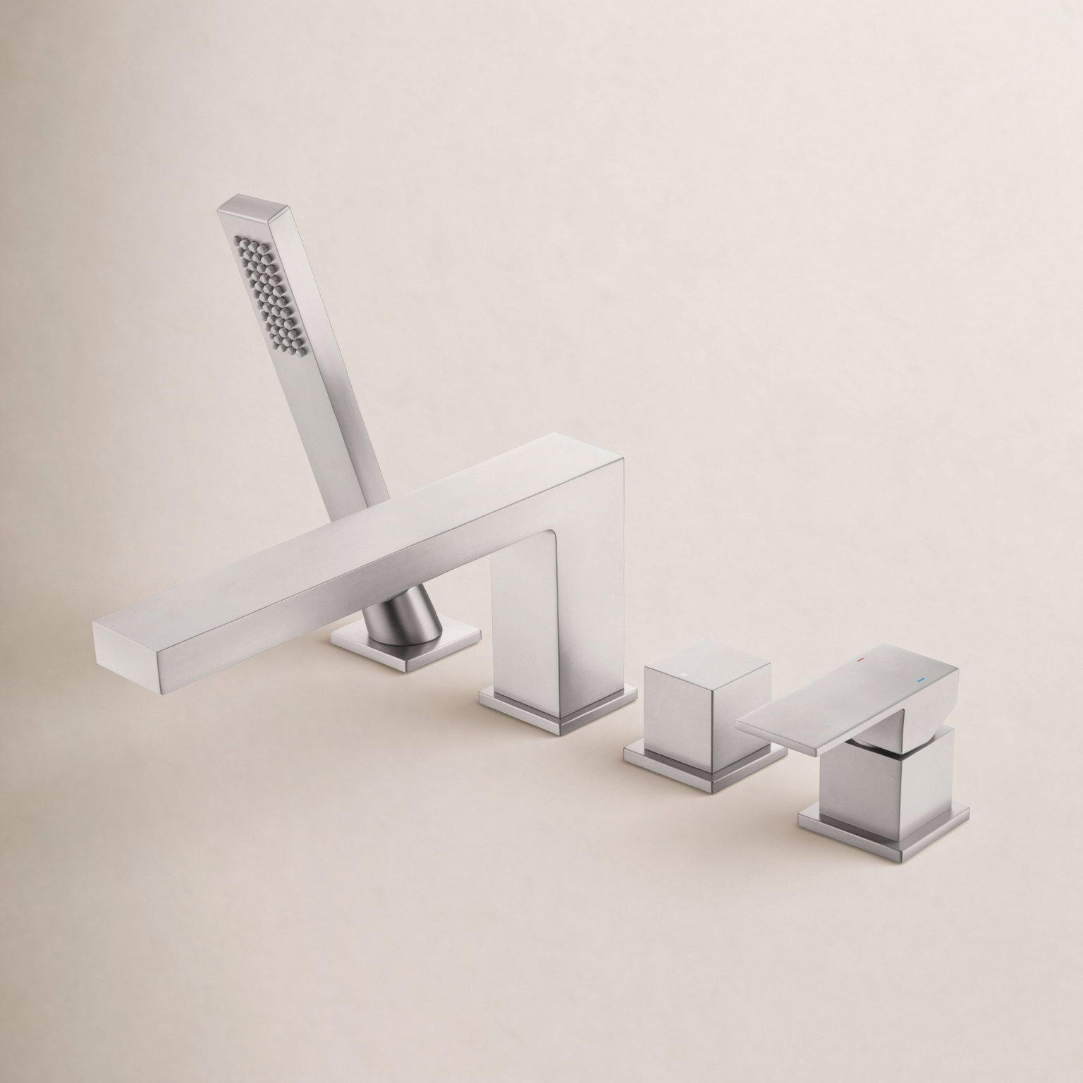 Cube Deck-Mounted Tub Filler with Diverter, Brushed Nickel