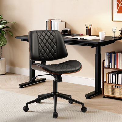 Chaise de bureau sans accoudoirs à hauteur réglable avec roulettes, chaise de bureau ergonomique avec pivot à 360 °