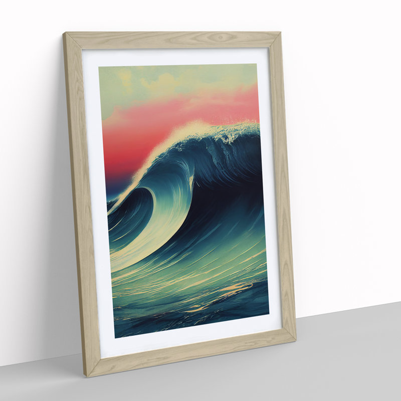 Sunset Ocean Wave No.3 - Single Picture Frame Print, 64cm H x 46cm W x 2cm D, Oak Framed