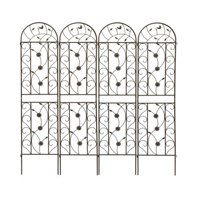Ensemble de 4 panneaux de treillis métalliques pour jardin, 220 cm (H) x 50 cm (L), support pour plantes grimpantes en fer antirouille, marron