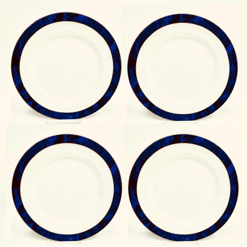 Ensemble de 4 assiettes décoratives avec bordure large bleu foncé Victoria Bella 10,75 po Osina