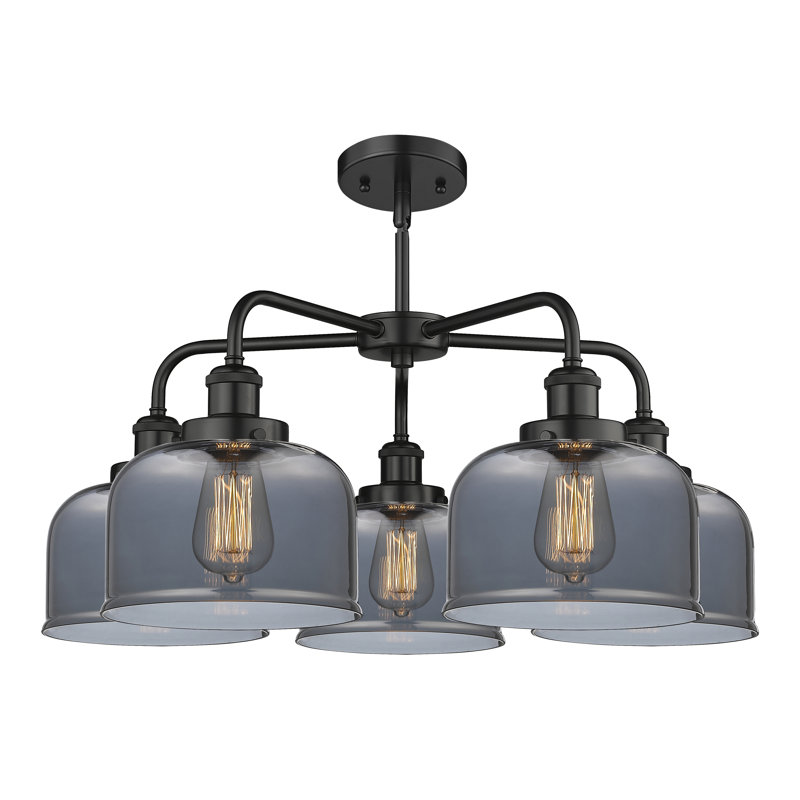 Lustre en verre à 5 lumières Bell, Plaqué couleur fumée, Noir mat