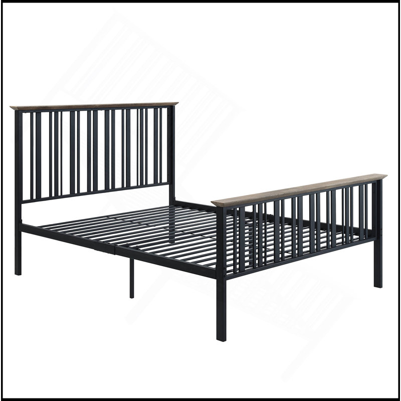 Lit en chêne antique et finition noire, Lit double