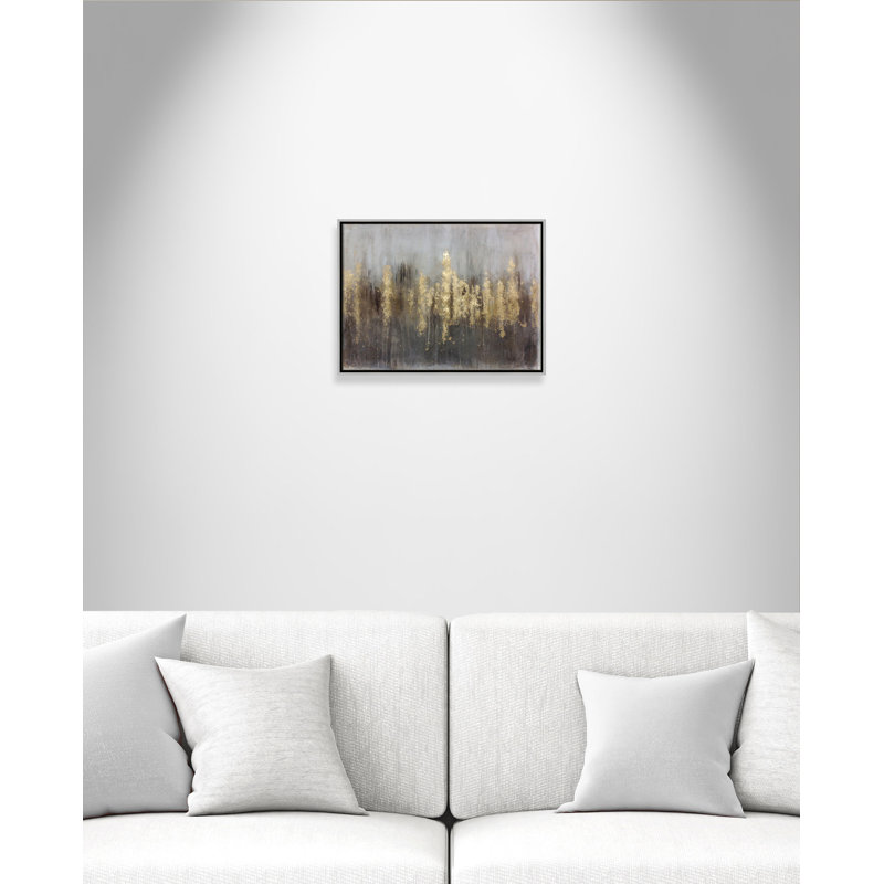 Reproduction d'art sur toile avec cadre doré - Forêts dorées, H 18 po x l 24 po x P 2 po, Cadre argenté
